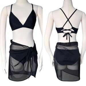 Anne Cole Sheer Chiffon Black Sarong Swimsuit Cover Up One Size